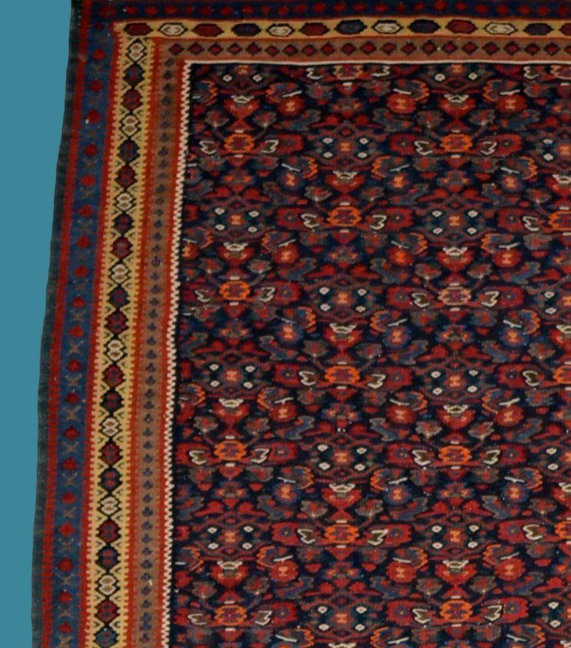 Kilim Senneh ancien, 113 cm x 147 cm, laine sur laine tissée main, Iran, début du XXème siècle-photo-3