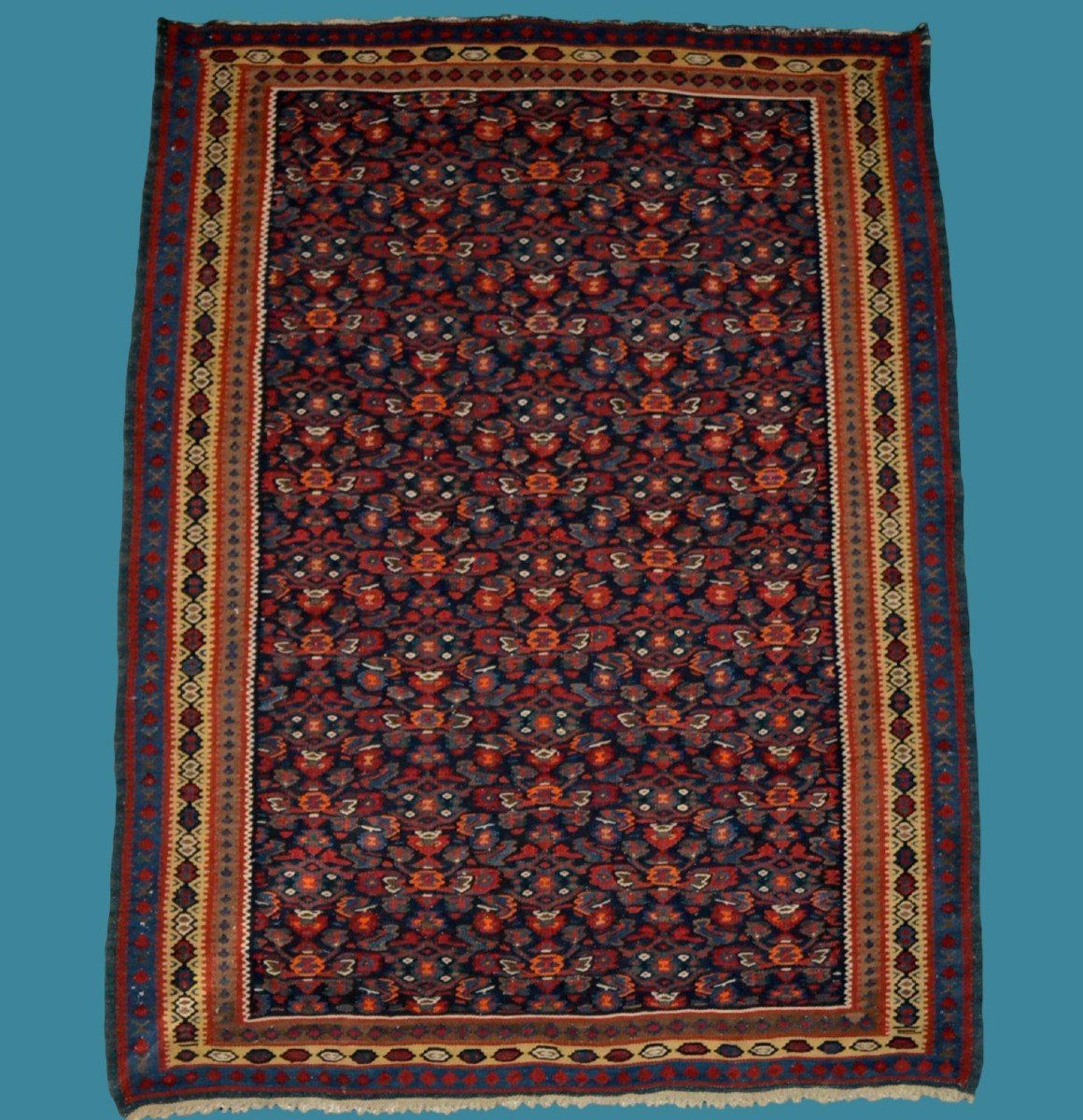 Old Kilim Senneh, 113 Cm X 147 Cm, Wool On Hand-woven Wool, Iran, Early 20th Century