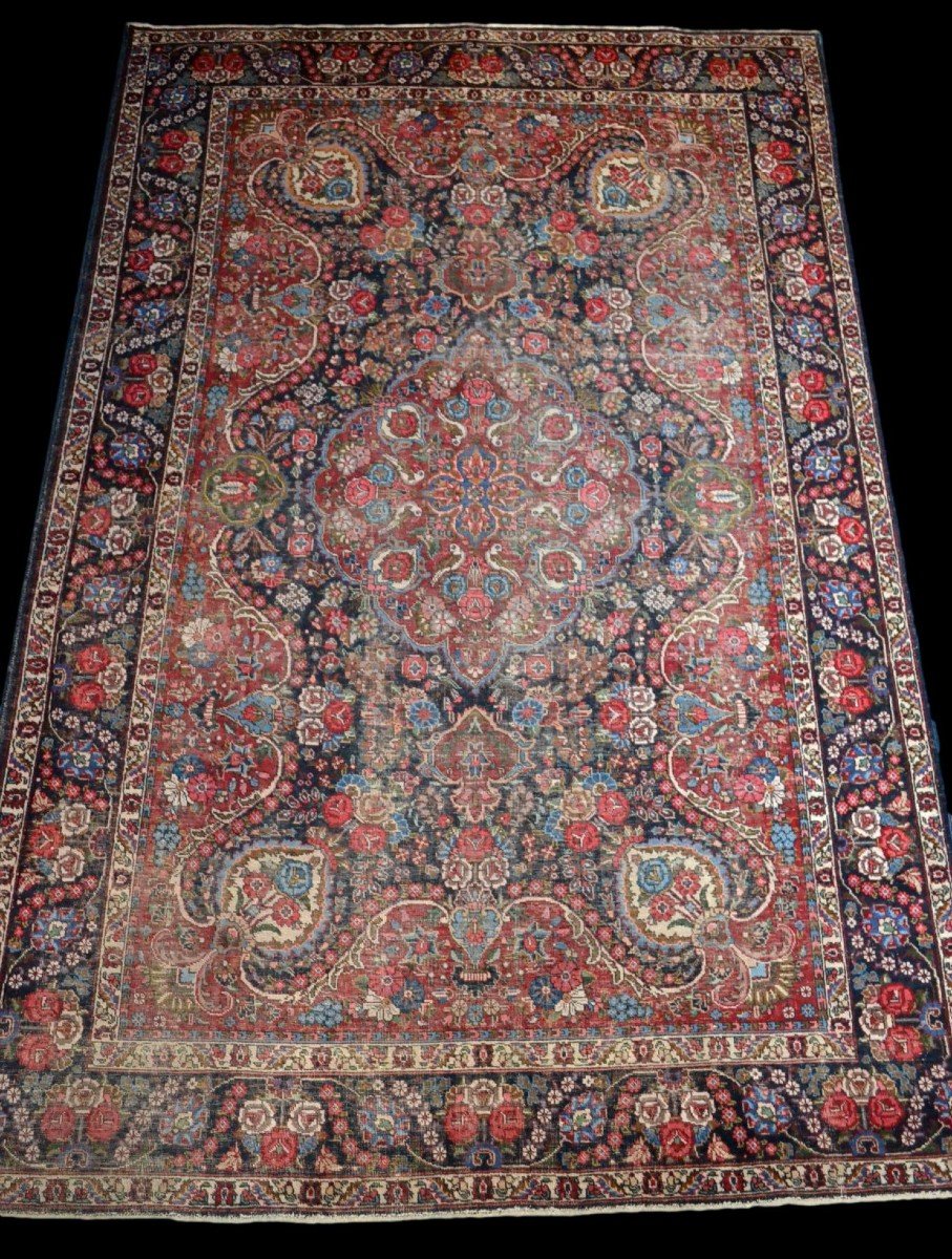 Tapis Persan Tabriz, 235 cm x 350 cm, laine nouée main, 1970, style shabby, superbe