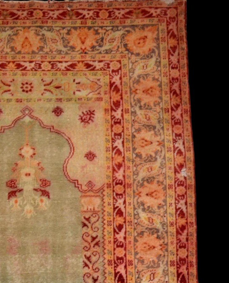 Tapis Istambul ancien de prière, soie et laine, 122 cm x 173 cm, Empire Ottoman, XIXème siècle-photo-2