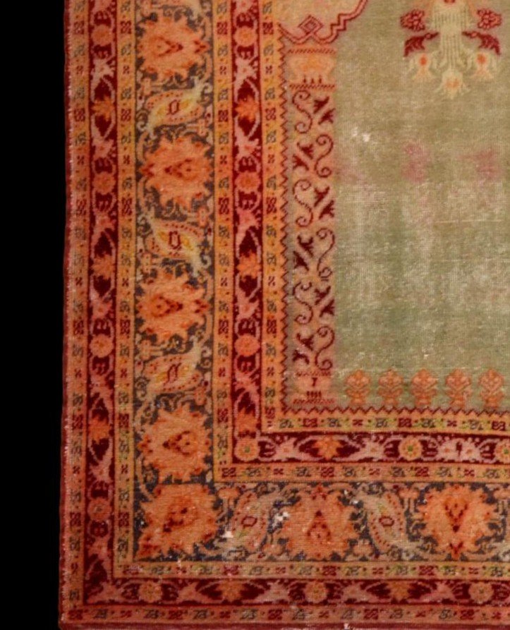 Tapis Istambul ancien de prière, soie et laine, 122 cm x 173 cm, Empire Ottoman, XIXème siècle-photo-4