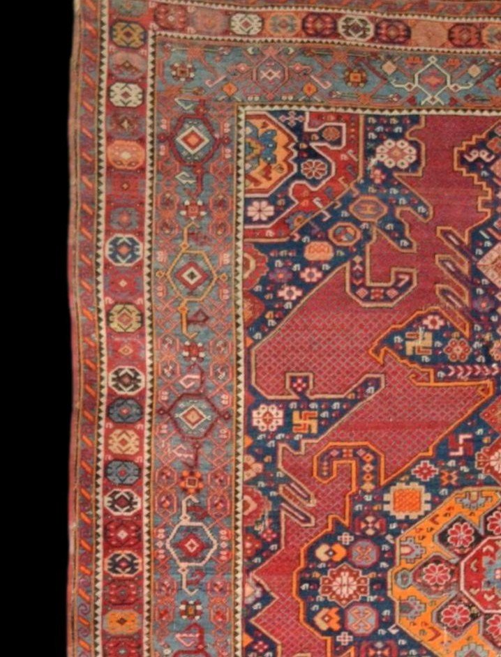 Tapis Kazak Lambalo ancien, 139 cm x 207 cm, Caucase, soie et laine nouée main, XIXème siècle-photo-2