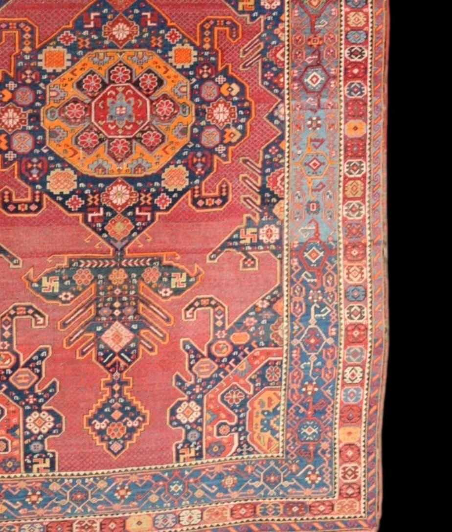 Old Kazak Lambalo Rug, 139 Cm X 207 Cm, Caucasus, Hand-knotted Silk And Wool, XIXth Century-photo-2