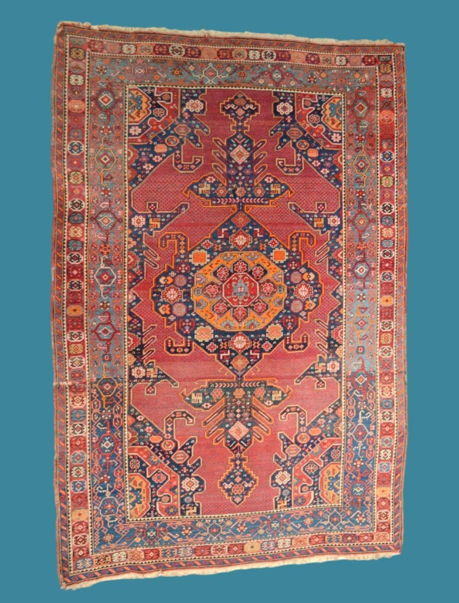 Tapis Kazak Lambalo ancien, 139 cm x 207 cm, Caucase, soie et laine nouée main, XIXème siècle-photo-6