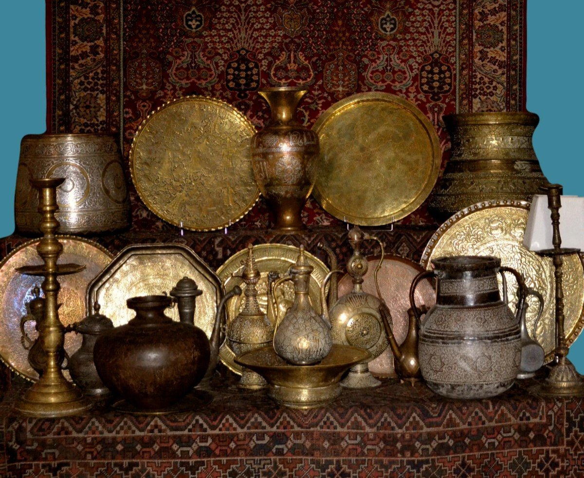 Aiguière Ottomane ancienne, Ht 36 cm, cuivre étamé, art islamique, fin du XIXème, superbe-photo-5