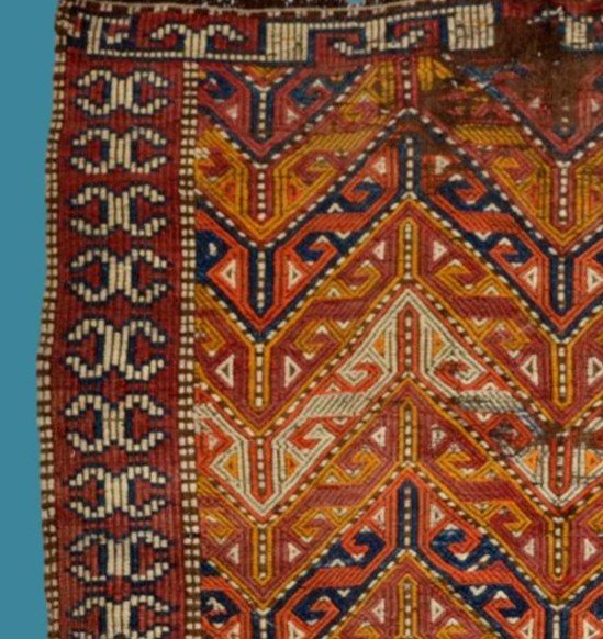 Rare tapis ancien d'Asie centrale, 93 cm x 127 cm, ancienne portière, laine sur laine, 1900-photo-3