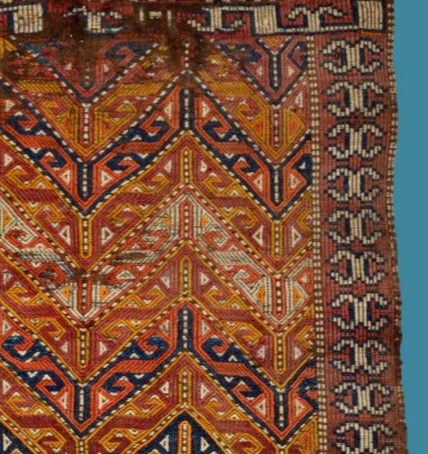 Rare tapis ancien d'Asie centrale, 93 cm x 127 cm, ancienne portière, laine sur laine, 1900-photo-4