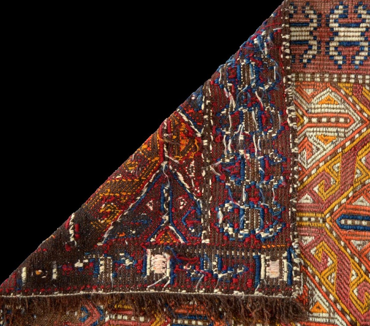 Rare tapis ancien d'Asie centrale, 93 cm x 127 cm, ancienne portière, laine sur laine, 1900-photo-6