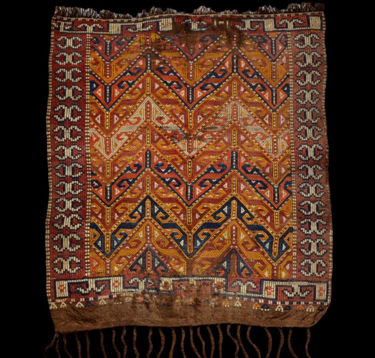 Rare tapis ancien d'Asie centrale, 93 cm x 127 cm, ancienne portière, laine sur laine, 1900