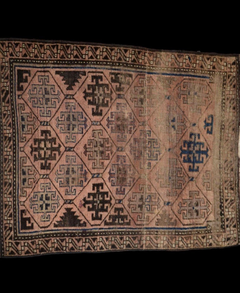 Old Central Asia Rug, 100 Cm X 124 Cm, Hand-knotted Wool, Circa 1900, Beautiful Patina-photo-2