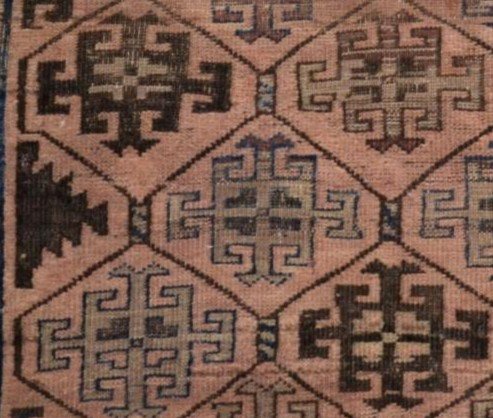 Old Central Asia Rug, 100 Cm X 124 Cm, Hand-knotted Wool, Circa 1900, Beautiful Patina-photo-4