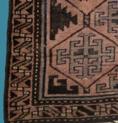 Old Central Asia Rug, 100 Cm X 124 Cm, Hand-knotted Wool, Circa 1900, Beautiful Patina-photo-5