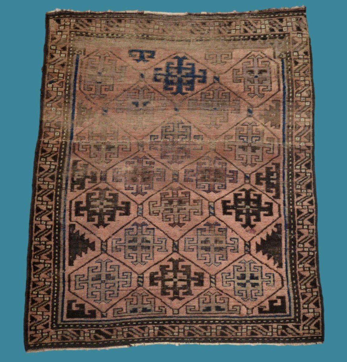 Old Central Asia Rug, 100 Cm X 124 Cm, Hand-knotted Wool, Circa 1900, Beautiful Patina-photo-6