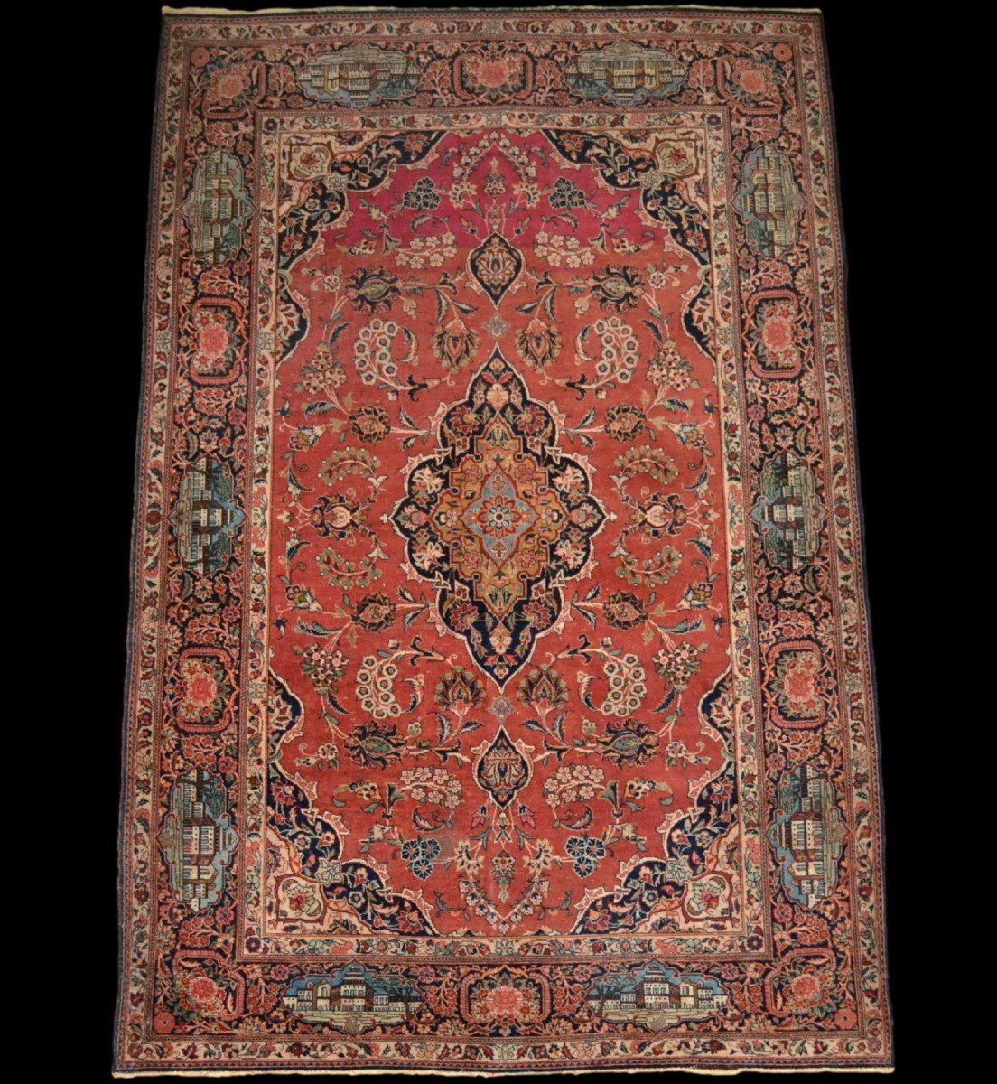 Antique Kashan Rug, 136 X 208 Cm, Hand-knotted Wool And Silk, Persia, (iran) Mid-19th Century