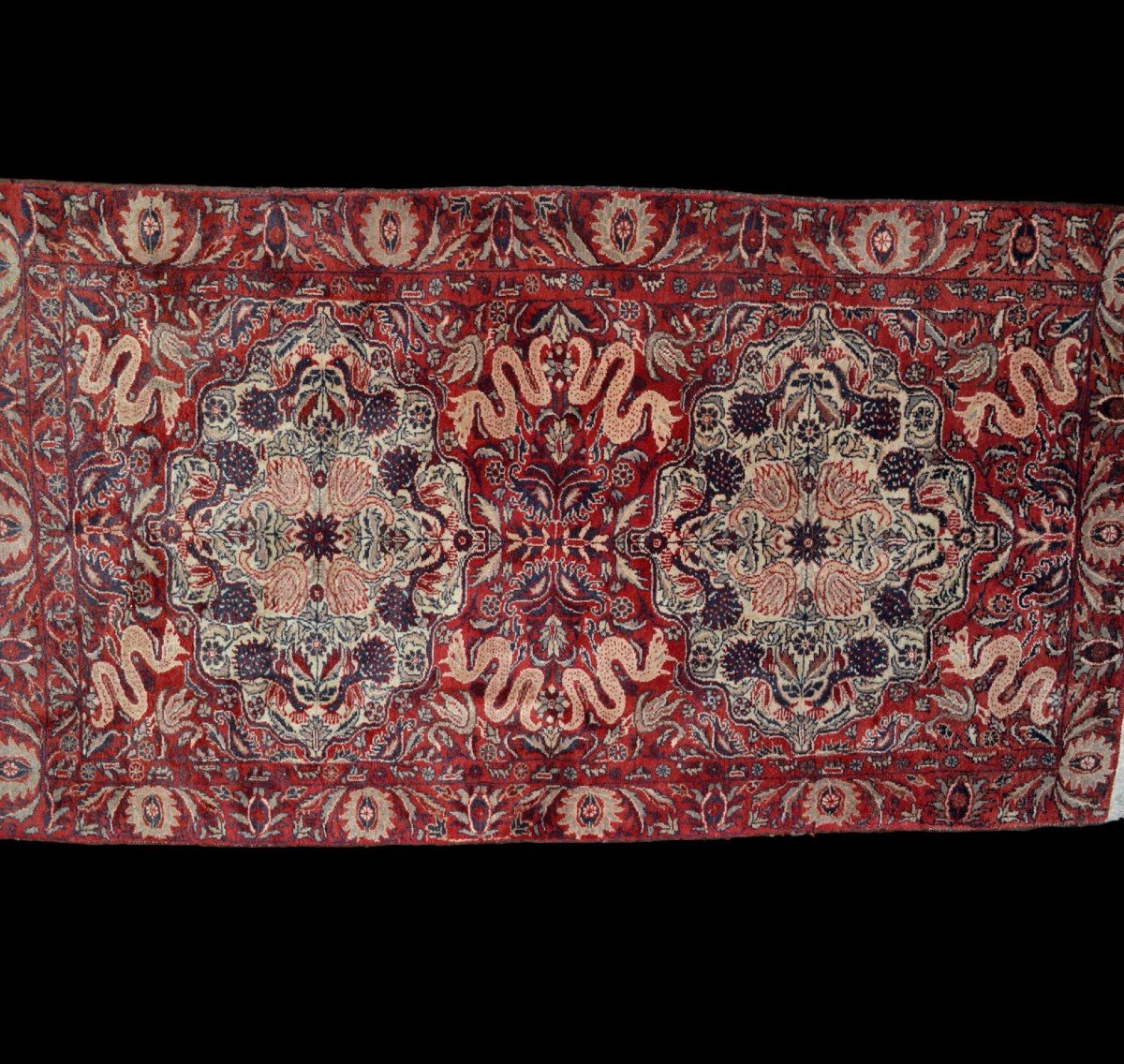 Tapis Agra ancien, 99 cm x 177 cm, laine nouée main vers 1950 en Inde, magnifique état-photo-2