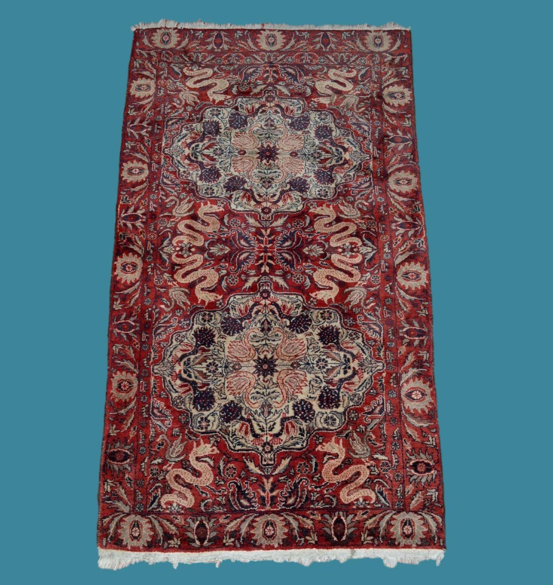 Tapis Agra ancien, 99 cm x 177 cm, laine nouée main vers 1950 en Inde, magnifique état-photo-7