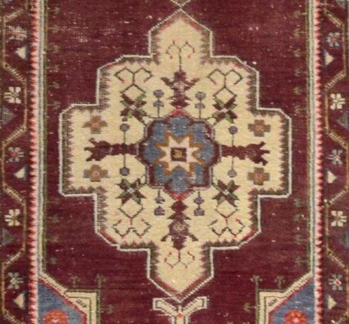 Tapis Moudjour, Anatolie, 115 cm x 220 cm, laine nouée main, Turquie, vers 1950, bel état-photo-4