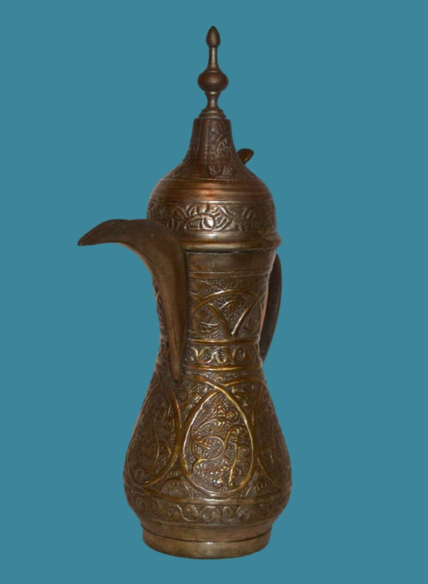 Large Ornate Dallah دلة Coffee Pot, Tinned Copper, Persian Gulf, Circa 1900, Very Good Condition-photo-1