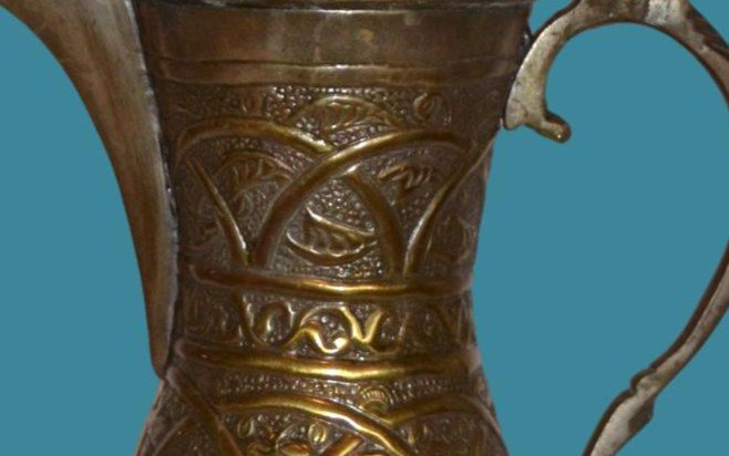 Large Ornate Dallah دلة Coffee Pot, Tinned Copper, Persian Gulf, Circa 1900, Very Good Condition-photo-2