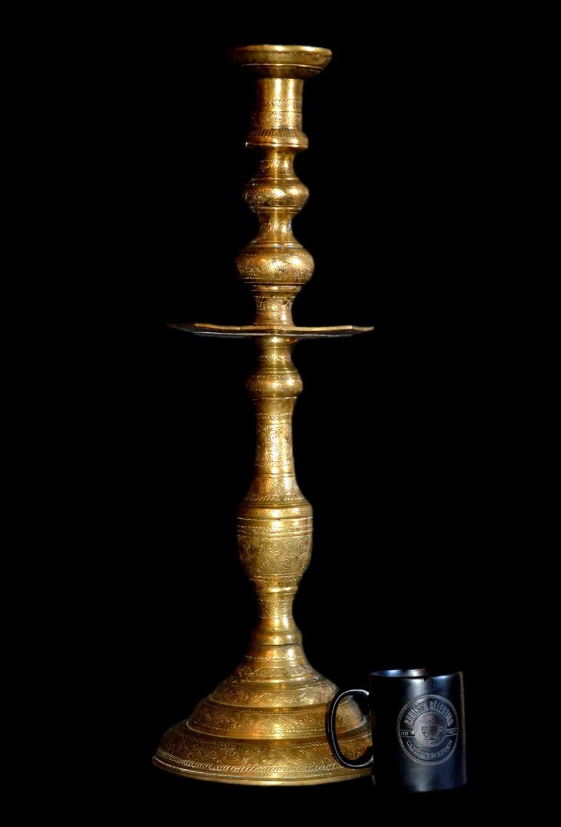 Ottoman Candlestick, Ht 36 Cm, Gilded Bronze, Ottoman Art, 18th Century, Very Good Condition-photo-5