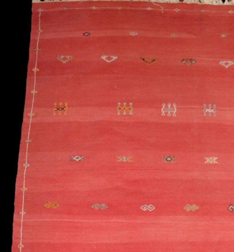 Large Taznakht Berber Kilim, 195 Cm X 298 Cm, Hand-woven Wool Circa 1960, High Atlas, Morocco-photo-3