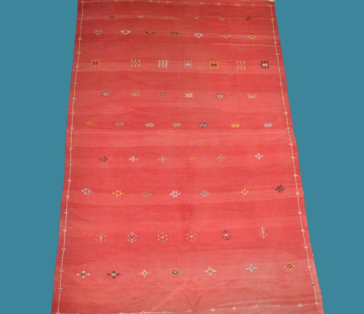 Large Taznakht Berber Kilim, 195 Cm X 298 Cm, Hand-woven Wool Circa 1960, High Atlas, Morocco-photo-6