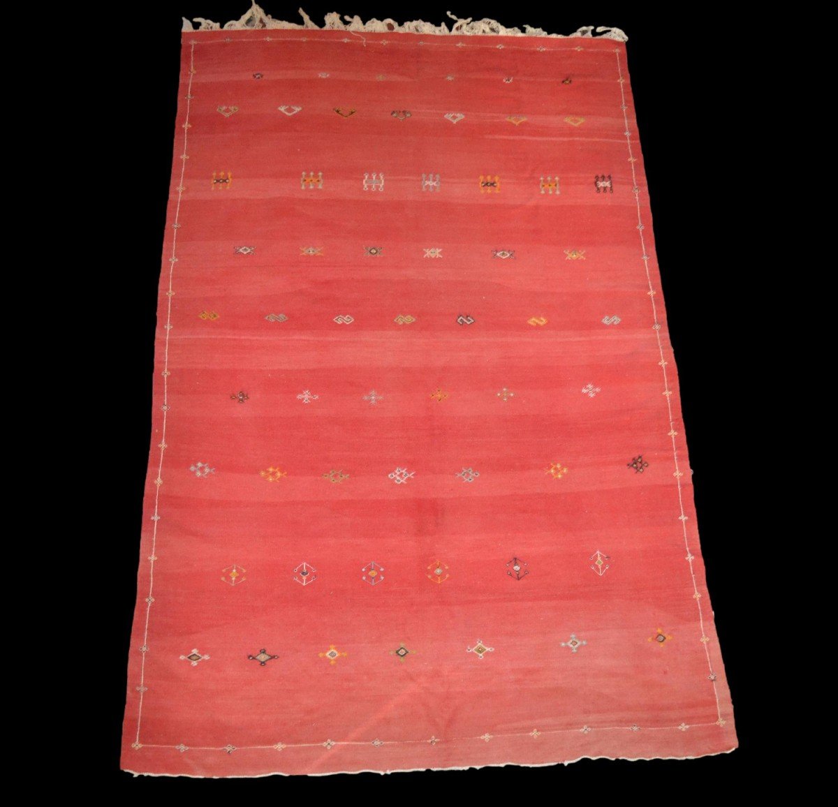 Large Taznakht Berber Kilim, 195 Cm X 298 Cm, Hand-woven Wool Circa 1960, High Atlas, Morocco