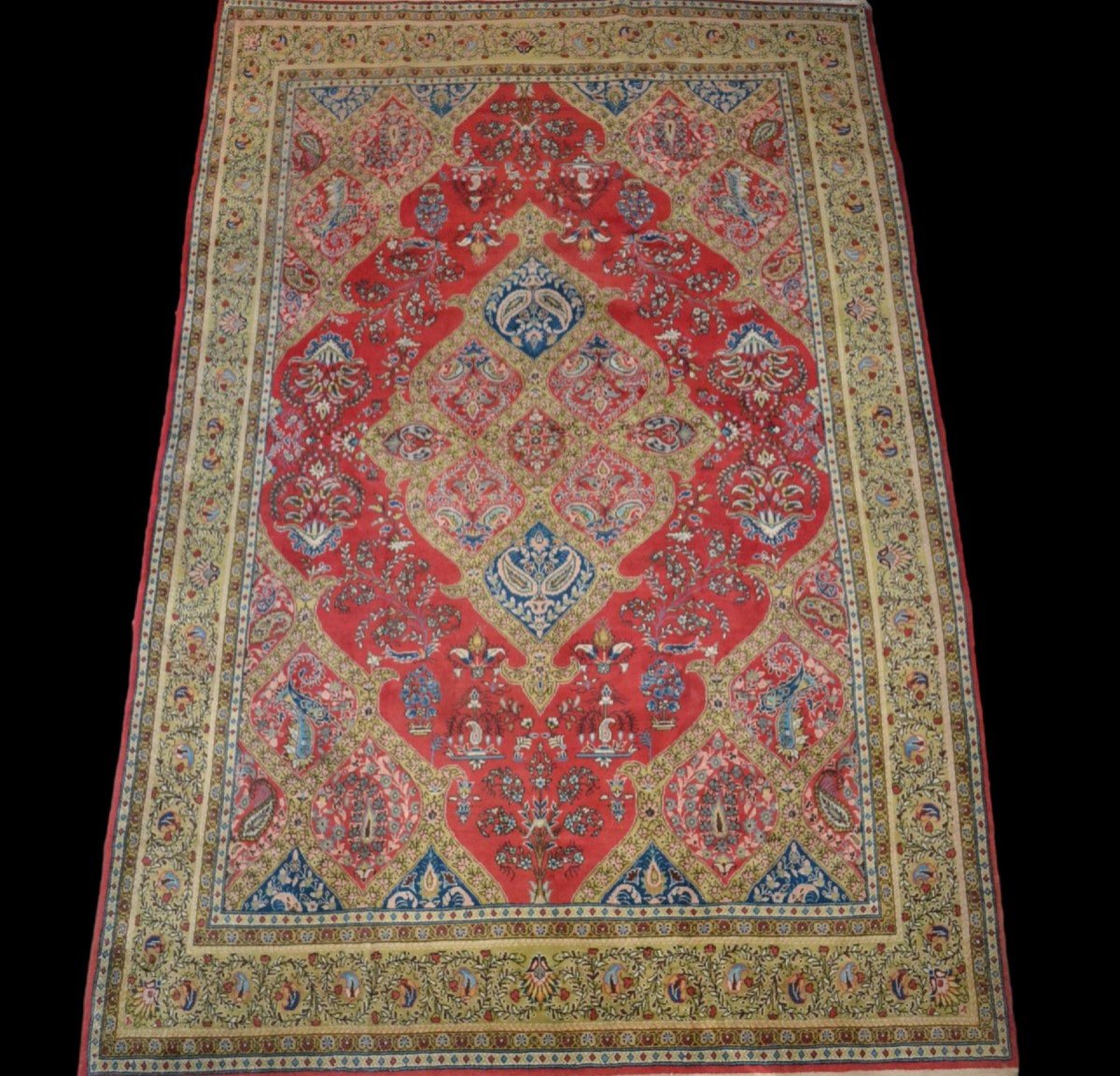 Tapis Persan Ghoum, 192 cm x 304 cm, laine nouée main, Iran, vers 1980 en très bon état