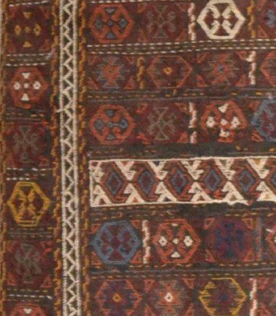 Tapis Kurde ancien, 94 x 190 cm, laine sur laine nouée main façon Soumak, milieu XXème siècle-photo-4