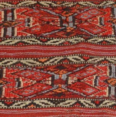 Kilim ancien Shahsavan, 89 cm x 122 cm, laine tissée main façon soumak, Iran, XIXème siècle-photo-4