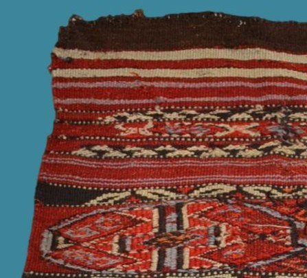 Kilim ancien Shahsavan, 89 cm x 122 cm, laine tissée main façon soumak, Iran, XIXème siècle-photo-6