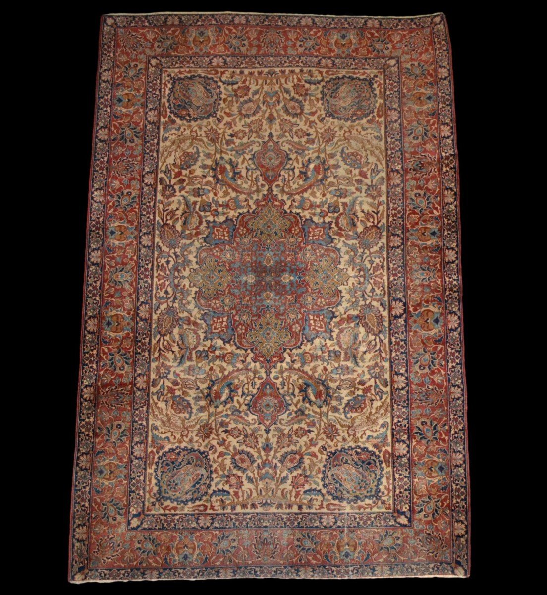 Tapis ancien  Kirman Raver, laine et soie, période Kadjar, Perse, 130 cm x 207 cm, XIXème-photo-8
