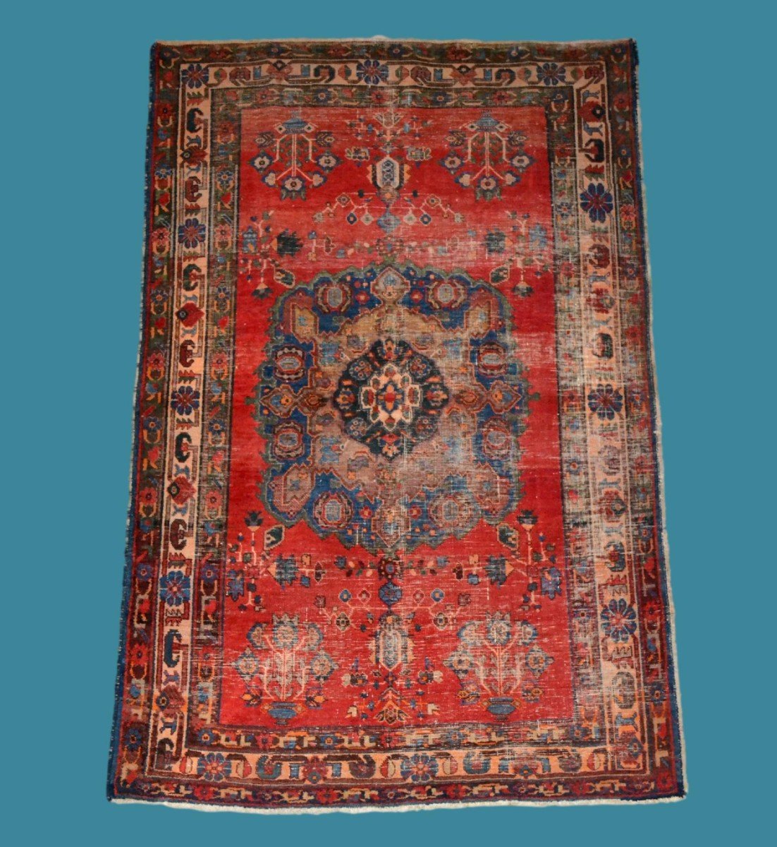 Tapis ancien Sirdjan, 138 x 209 cm, laine nouée main, Perse, (Iran) début du XXème siècle-photo-7