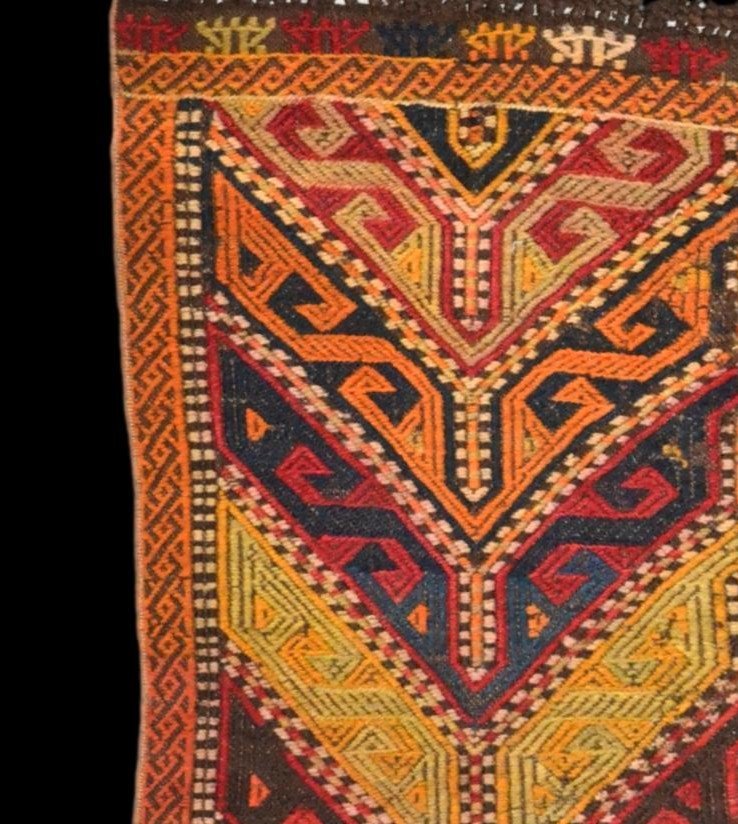Tapis ancien Asie centrale, 110 x 129 cm, laine sur laine nouée main, ancienne portière, 1900-photo-3