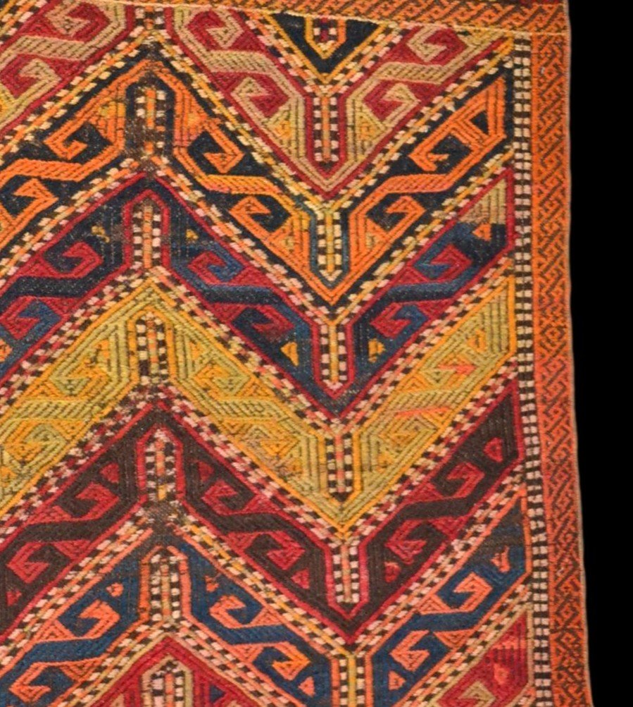 Tapis ancien Asie centrale, 110 x 129 cm, laine sur laine nouée main, ancienne portière, 1900-photo-4