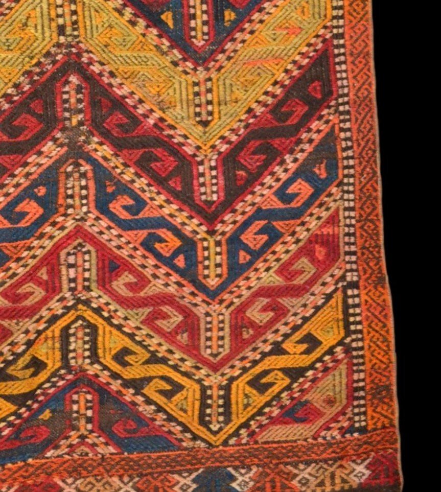 Tapis ancien Asie centrale, 110 x 129 cm, laine sur laine nouée main, ancienne portière, 1900-photo-2