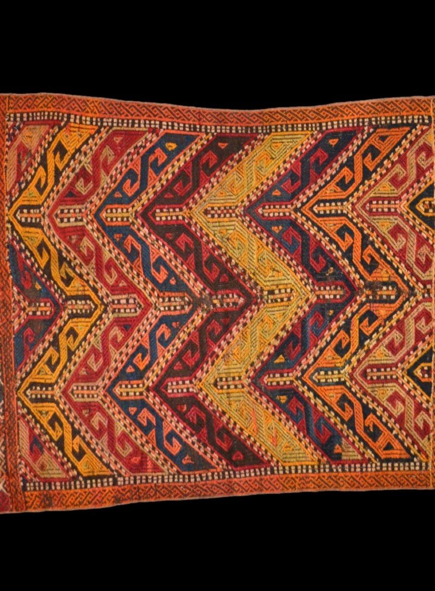 Tapis ancien Asie centrale, 110 x 129 cm, laine sur laine nouée main, ancienne portière, 1900-photo-5