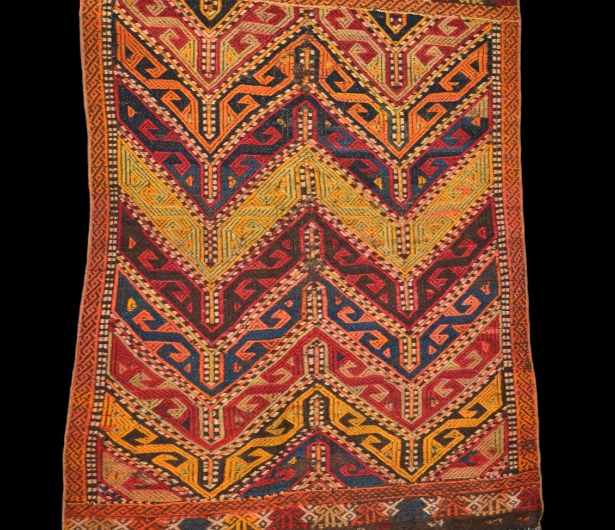 Tapis ancien Asie centrale, 110 x 129 cm, laine sur laine nouée main, ancienne portière, 1900