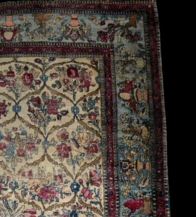 Tapis ancien Kirman, décor floral, 142  x 212 cm, laine et soie, Dynastie Kadjar, XIXème siècle-photo-4