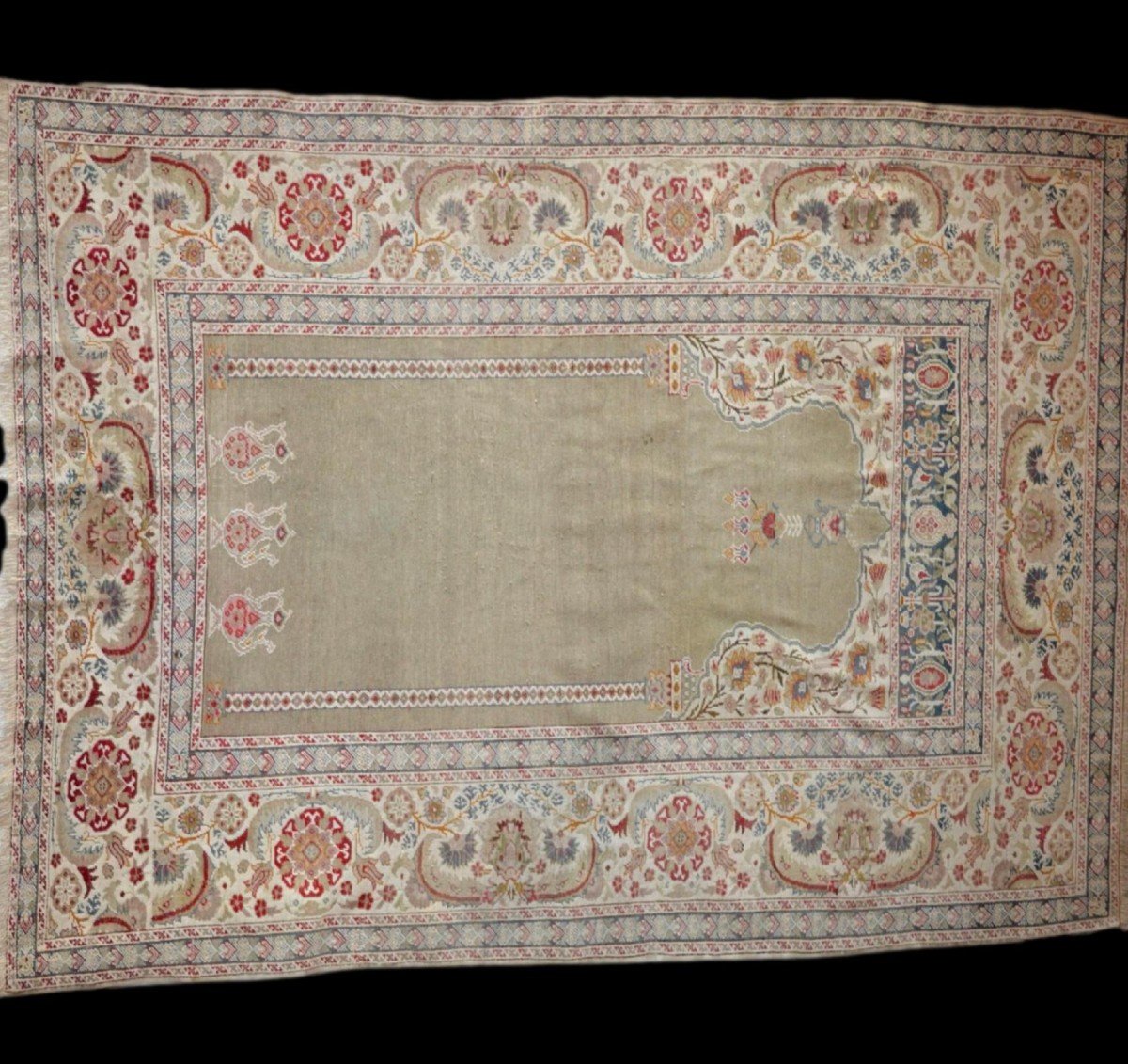 Tapis Istambul ancien de prière, soie et laine, 128 cm x 179 cm, Empire Ottoman, début XXème -photo-2