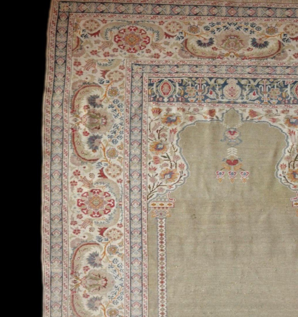 Tapis Istambul ancien de prière, soie et laine, 128 cm x 179 cm, Empire Ottoman, début XXème -photo-3