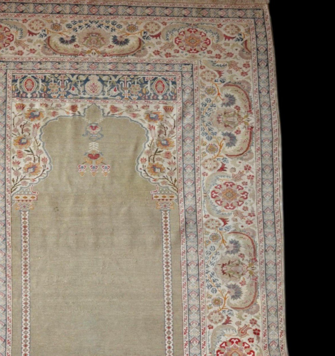 Tapis Istambul ancien de prière, soie et laine, 128 cm x 179 cm, Empire Ottoman, début XXème -photo-4