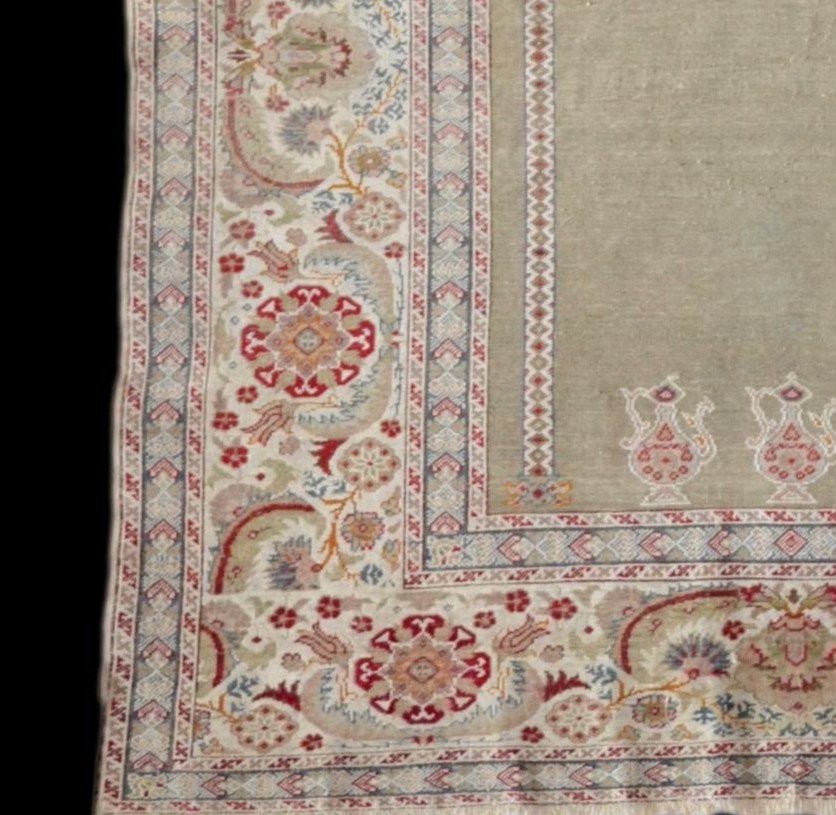 Tapis Istambul ancien de prière, soie et laine, 128 cm x 179 cm, Empire Ottoman, début XXème -photo-2