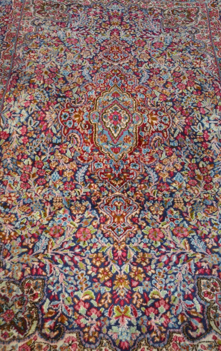 Tapis Persan Kirman, millefleurs,157 cm x 250 cm, laine Kork nouée main, Iran, très bon état-photo-3
