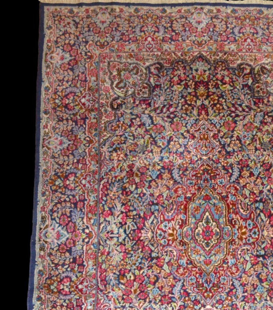 Tapis Persan Kirman, millefleurs,157 cm x 250 cm, laine Kork nouée main, Iran, très bon état-photo-4