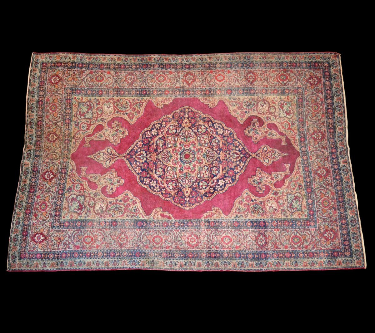 Tapis Persan Tabriz ancien, 143 x 212 cm, laine nouée main très finement, Perse, fin XIXème-photo-2