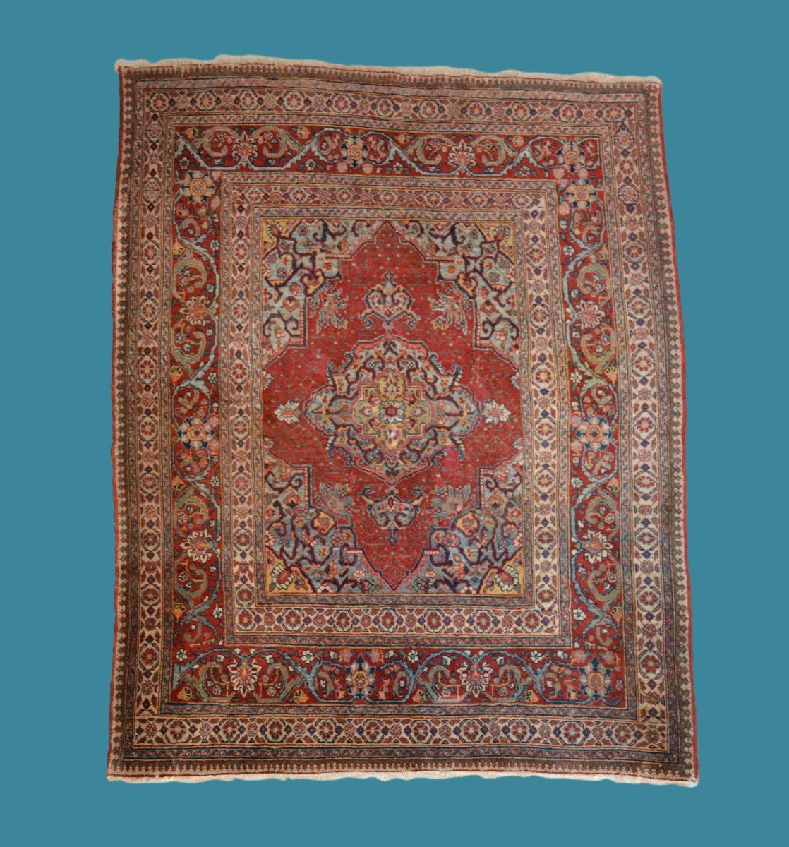 Tapis Persan Tabriz ancien, 142 x 191 cm, Perse, dynastie Kadjar, seconde moitié du XIXème S-photo-7