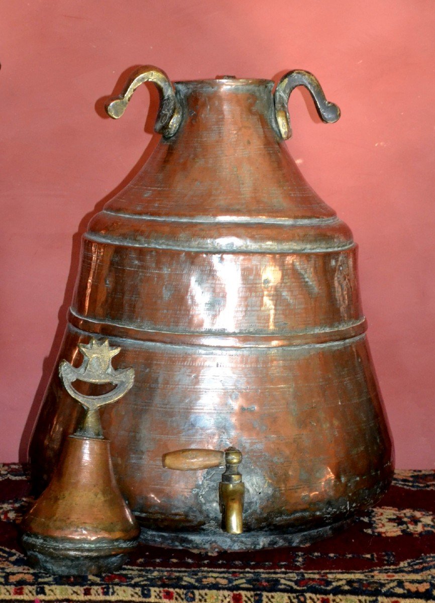 Fontaine à eau pour ablutions, Ht 64 cm cuivre étamé, empire Ottoman, XIXème siècle-photo-2