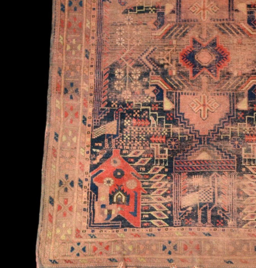 Old Rug, Khamseh Nomadic Tribes, 120 X 155 Cm, Hand-knotted Wool, First Part Of The 19th Century-photo-2
