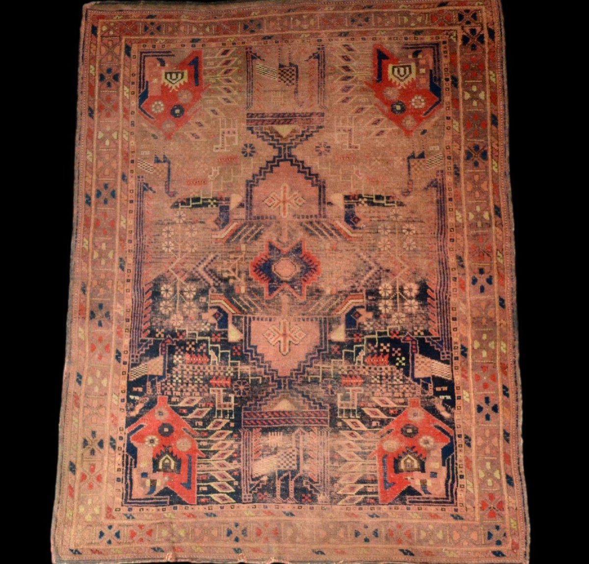 Tapis ancien,tribus nomades Khamseh, 120 x 155 cm, laine nouée main, première partie du XIXème 